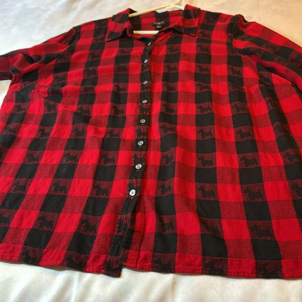 Talbots Red Buffalo Plaid Scottie Dogs Stretch Shirt Size 2X